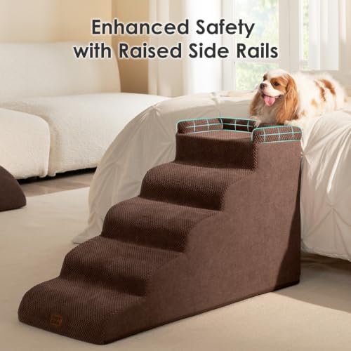 EHEYCIGA 5-Step Curved Dog Stairs for High Beds 20.7" H, Brown - Image 5