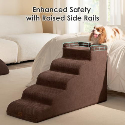 EHEYCIGA 5-Step Curved Dog Stairs for High Beds 20.7" H, Brown - Image 5
