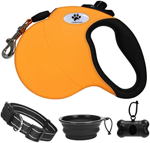 Retractable Dog Leash, 16ft Pet Walking Leash for Large Dogs Under 110 lbs, Orange L by CROWN+PAWS