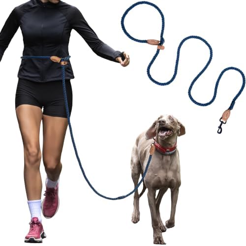 Mile High Life Hands Free Dog Leash, Crossbody Waist Leash with Genuine Leather Connection, Multifunctional Adjustable Slip Lead for Dog Walking Running (Navy Blue, 7FT) - Image 6