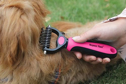 Maxpower Planet Pet Grooming Brush - Double Sided Undercoat Rake for Dogs & Cats, Extra Wide Brush to Reduce Shedding by 95% (Pink, S) - Image 3