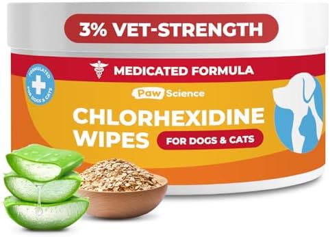 Paw Science 3% Chlorhexidine Wipes for Dogs and Cats - Cleansing Antiseptic, Antibacterial, Antifungal Wipes with Aloe for Skin Infections, Itchy Yeast Paws, Cat Acne by PawScience