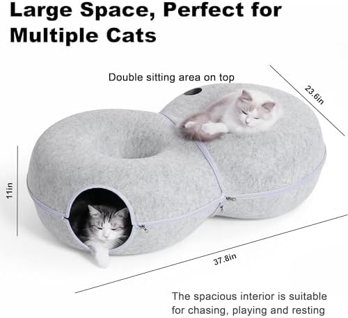 8-Shaped Large Cat Tunnel Bed for Indoor Cats, Infinite Circulation Peekaboo Cat Cave with 12 Toy Balls, Cat Donut Tunnel for Cats up to 30 Pounds (Light Grey, L 38x24x11in) - Image 2