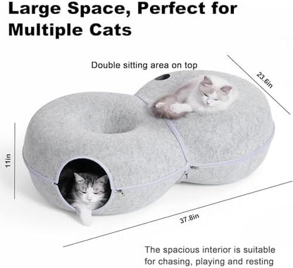 8-Shaped Large Cat Tunnel Bed for Indoor Cats, Infinite Circulation Peekaboo Cat Cave with 12 Toy Balls, Cat Donut Tunnel for Cats up to 30 Pounds (Light Grey, L 38x24x11in) - Image 2
