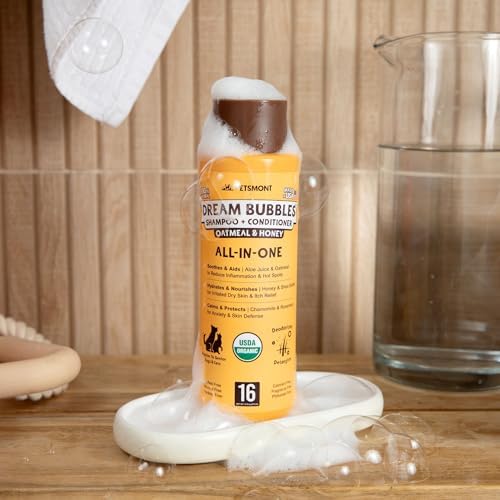 Petsmont Dream Bubbles Organic Shampoo + Conditioner for Dogs and Cats - Oatmeal Shampoo for Sensitive Skin, Anti Itch Conditioner 2 in 1 Dog Itch Relief - 16oz - Image 4
