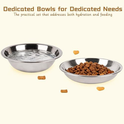 ZUFECY 2-Pack Cat Bowl Combo Set,7.1'' Stainless Steel Flat Plate & Deep Bowl, Dual-Purpose for Dry/Wet Food & Water Feeding​ - Image 2