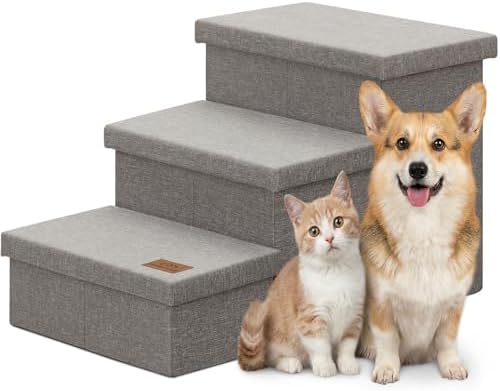 Zerbuger Dog Stairs with Storage, Grey 3 Steps Dog Ramp no Condo for Bed by Zerbuger