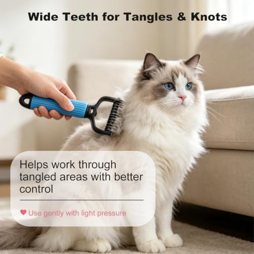 2 Pack Dog & Cat Brush for Shedding, 2-in-1 Undercoat Rake & Dematting Comb - Image 4