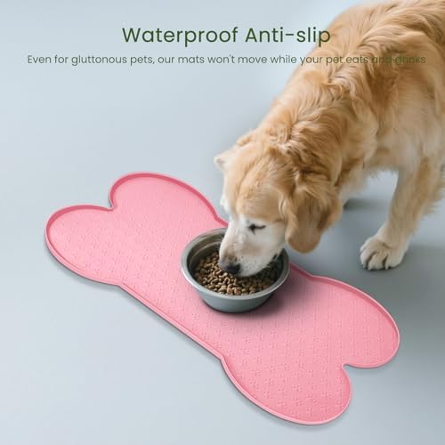 PWTAA Dog Food Mat Anti-Slip Silicone Dog Bowl Mat Thicker Pet Placemat Waterproof Cat Feeder Pad with Raised Edge Puppy Kitten Feeding Mats Suitable Small Medium-Sized Dogs Cats Eating Tray - Image 3