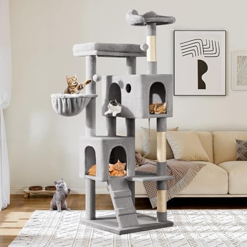 Allewie 64 Inches Multi-Level Cat Tree Tower for Indoor Cats, Grey by Allewie