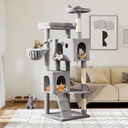 Allewie 64 Inches Multi-Level Cat Tree Tower for Indoor Cats, Grey by Allewie