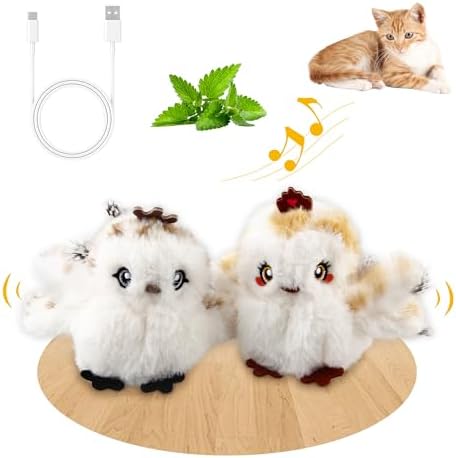 Gigwi Flappy Squeaky Bird Cat Toys 2 Pack, USB-Charged Catnip Toy for Cats by gigwi