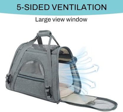 Airline Approved Soft-Sided Pet Carrier for Cats & Small Dogs - Ventilated Travel Bag with Removable Mat, Under 15 lbs, Grey - Image 4