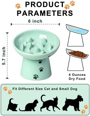 Y YHY Slow Feeder Cat Bowl, Ceramic Cat Slow Feeder Bowl, 6 Inches, Elevated, Anti Vomiting for Dry and Wet Food, Green - Image 3