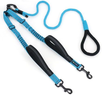Double Dog Leash No Tangle – Dual Dog Leash for 2 Dogs with Shock Absorbing Bungee, 360° Swivel, Reflective Safety, Heavy Duty for Medium & Large Dogs (Bright Blue) by Wagtime+Club