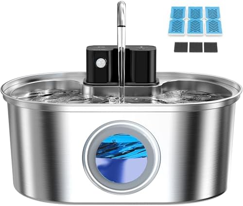 PEKTACO Wireless Cat Water Fountain, 108oz/3.2L Stainless Steel, 3 Filters by PEKTACO