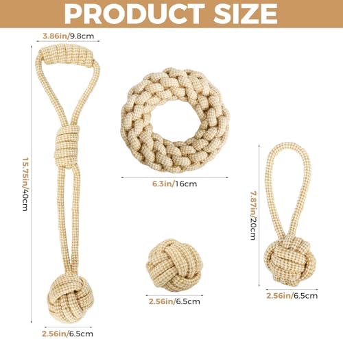 4 Pack Dog Rope Toys for Small Dogs, Heavy Duty Puppy Teething Sturdy Cotton Chew Tug Ropes, Tough Interactive Tug Pull Rope for Dogs, Teeth Cleaning - Image 2