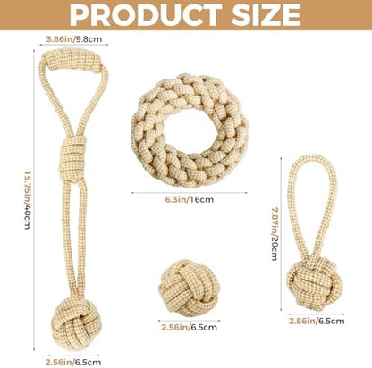 4 Pack Dog Rope Toys for Small Dogs, Heavy Duty Puppy Teething Sturdy Cotton Chew Tug Ropes, Tough Interactive Tug Pull Rope for Dogs, Teeth Cleaning - Image 2