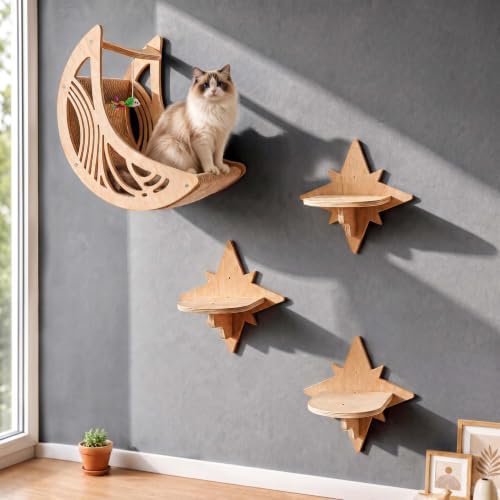 Moon & Star Cat Wall Shelves, Modern Cat Wall Furniture for Indoor Cats by Unknown