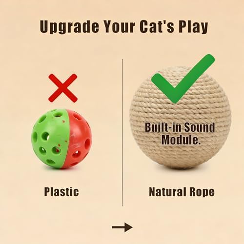4-Inch Sisal Cat Toy Balls, Cat Toys for Indoor Cats, With Crinkle Sound - Image 3