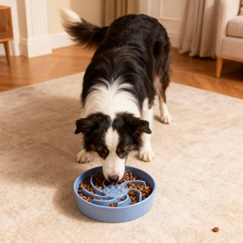 Ceramic Slow Feeder Dog Bowl, 3 Cup Dog Food or 25oz Water, Slow Eating Bowl for Middle Breed, Maze Puzzle Feeder for Fast Eaters, Anti-Choking Stop Bloat, Non-Slip BPA Free (Blue) - Image 6