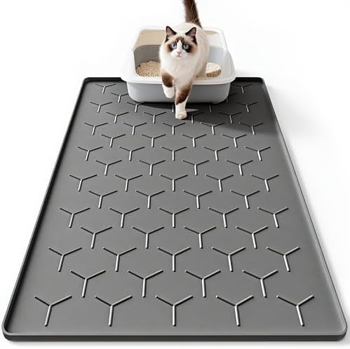 Bulkniu Silicone Cat Litter Mat, 22"x34", Raised Edge Waterproof, Dark Grey by Bulkniu