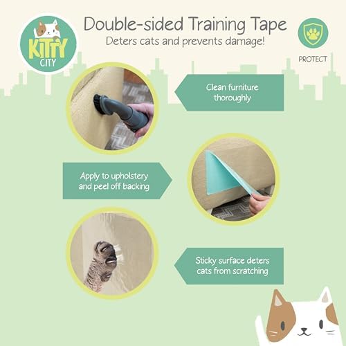 Kitty City Cat Scratch Furniture Protector Tape – 12 Large Clear Double-Sided Sticky Sheets – Cat Scratch Deterrent & Training Tape for Couch, Sofa, Chairs & Walls – Non-Toxic, Residue-Free - Image 3