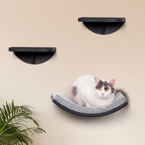 2-Piece Cat Wall Steps with Grey Felt Pads, Floating Cat Wall Perches and Climbing Steps, Wall Mounted Shelf for Small and Large Cats - Image 5