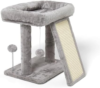 17.1-inch Small Cat Tree Tower with Scratching Post for Indoor Cats,Light Grey by Psicway