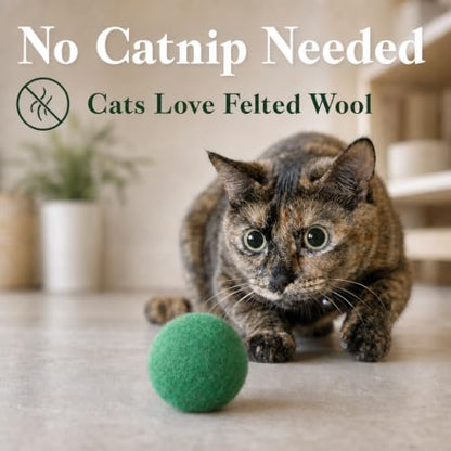 Felted Wool Cat Ball Toys, Green, 6PCS - Image 3