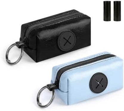 2pack Dog Poop Bag Holder with 2 Roll Bags Lightweight Zipper Dog Poop Bag Holders for Leashes Reusable Small Puppy Pet Waste Bags Dispenser Pouch with Clip-On Black/Blue by SIDESUGAR