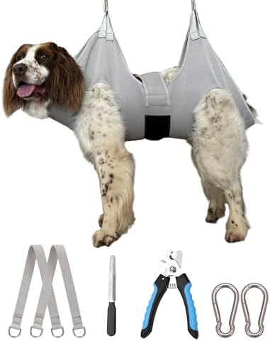 Kkiimatt Dog Grooming Hammock Hanging Harness for Nail Trimming,X-Large Dog Grooming Sling with Thick Neck Support,Gray Dog Hanger Holder Restraint for Pet Grooming by Kkiimatt
