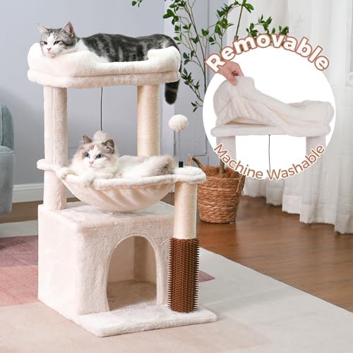 Cat Tree 32” Small Cat Tower with Large Hammock 16”& Self Groomer - Image 5