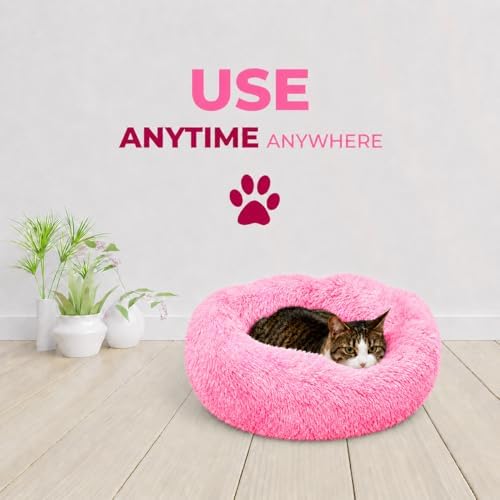 Whiskers & Friends Cat Beds for Indoor Cats, Fluffy Pink Cat Bed Small Dog - Image 6