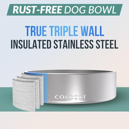 Coldest Dog Bowl - Anti Rust Metal, Non Slip, 3 Layers Insulated Stainless Steel Dog Bowls - Spill Proof & Heavy Duty - Water Bowl for Dogs, Cats, Dish Washer Safe (42 oz, Polished Stainless Steel) - Image 3