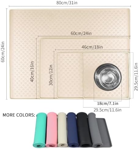 2 Pack Silicone Pet Placemat for Dog and Cat, Waterproof Non-Slip Pet Feeding Bowl Mats for Food and Water, Small Medium Large Tray Mat Prevent Residues from Spilling to Floor, Beige, 18" 12" - Image 2
