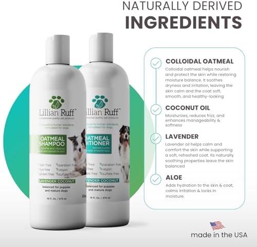 Lillian Ruff PRO Formula Deodorizing Oatmeal Dog Shampoo & Conditioner Set - Calm Itching & Allergies, Ultra-Nourishing Dry Skin Relief - Oatmeal, Aloe, Coconut Oil, Lavender & Provitamin B5, USA Made - Image 4
