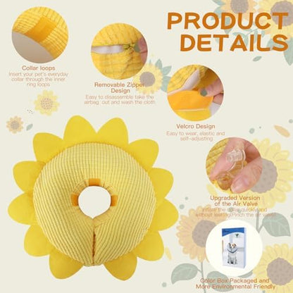 IEUUMLER Inflatable Recovery Dog Collar, Protective Donut Cone, Adjustable Soft Collar for Dog and Cat After Surgery Prevent from Biting & Scratching EU002 - Sunflower L+ - Image 4