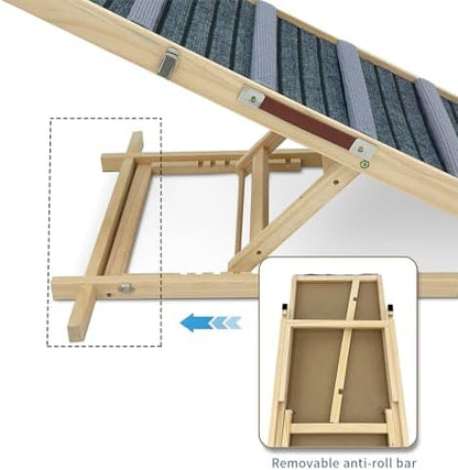 Dog Ramp for Bed,Pet Ramp for Small Dogs to Get on Bed,Couch,Car, Non-Slip Rubber Surface,16" Wide Hold up to 80lb, Adjustable Foldable Dog Ramp (Natural Wood, 16" Wide) - Image 5