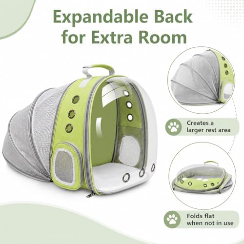 Expandable Cat Carrier Backpack with Bubble Window and Mesh, Light Green - Image 3
