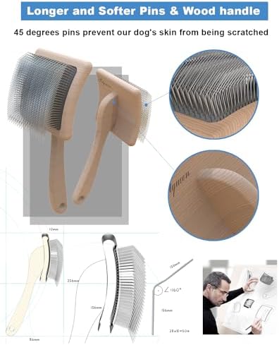 Dog Slicker Brush for Large Dogs, Professional Doodles Brush for Poodles, Goldendoodles and Labradoodles - Easy to Remove Tangles, Mats and Fluff - 3.8"x3.2" Head, 8" Wood Body - Image 5