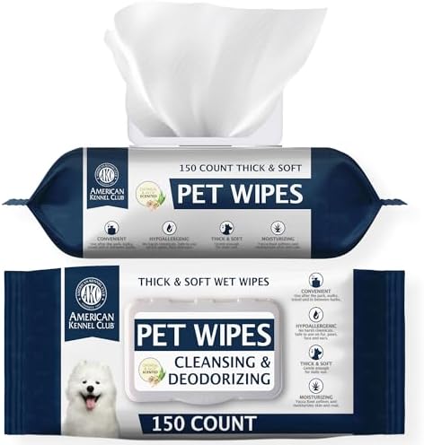 AKC Pet Wipes for Dogs & Cats, Hypoallergenic, Alcohol-Free, Oatmeal by AmericanKennelClub