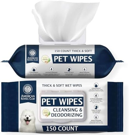 AKC Pet Wipes for Dogs & Cats, Hypoallergenic, Alcohol-Free, Oatmeal by AmericanKennelClub