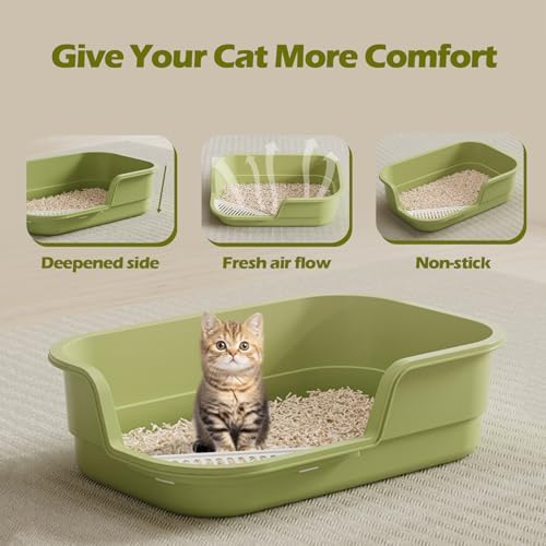 Extra Large Cat Litter Box with High Sides,Cats Boxes for Indoor Cats,Cat Litter Pan for Kitty,Litter Box with Low Entry,Easy to Clean,Anti-Splashing,23.6" x15.7" x5.9" (White) - Image 4