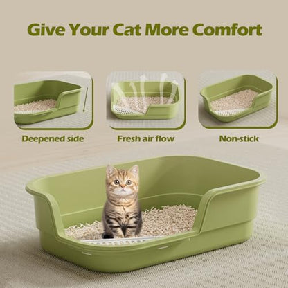 Extra Large Cat Litter Box with High Sides,Cats Boxes for Indoor Cats,Cat Litter Pan for Kitty,Litter Box with Low Entry,Easy to Clean,Anti-Splashing,23.6" x15.7" x5.9" (Green) - Image 4