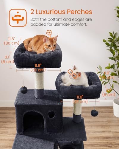 Feandrea Cat Tree, 66.1-Inch Large Cat Tower, Multi-Level Condo, Smoky Gray - Image 4