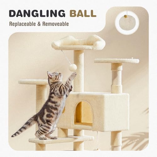 54 Inch Cat Tree Tower with Natural Sisal Scratching Post - Image 5