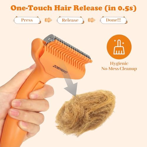 Undercoat Rake & Self-Cleaning Deshedding Brush, Orange - Image 4