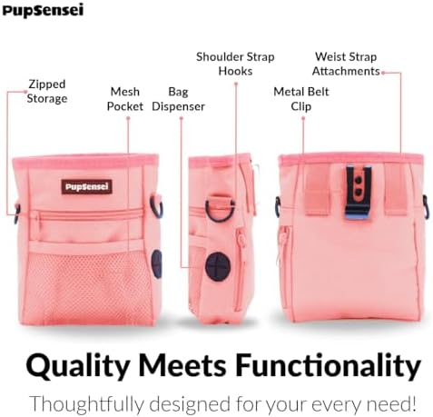 Dog Treat Pouch for Training – Magnetic Dog Treat Bag with Belt Clip & Poop Bag Dispenser – Hands Free Carry Pouch with Auto-Close Access & Shoulder Strap – Durable Pet Gear –Light Pink - Image 7