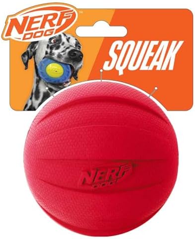 Nerf Dog Rubber Ball Dog Toy with Interactive Squeaker, Lightweight, Durable and Water Resistant, 4 Inch Diameter for Medium/Large Breeds, Single Unit, Red by NERF